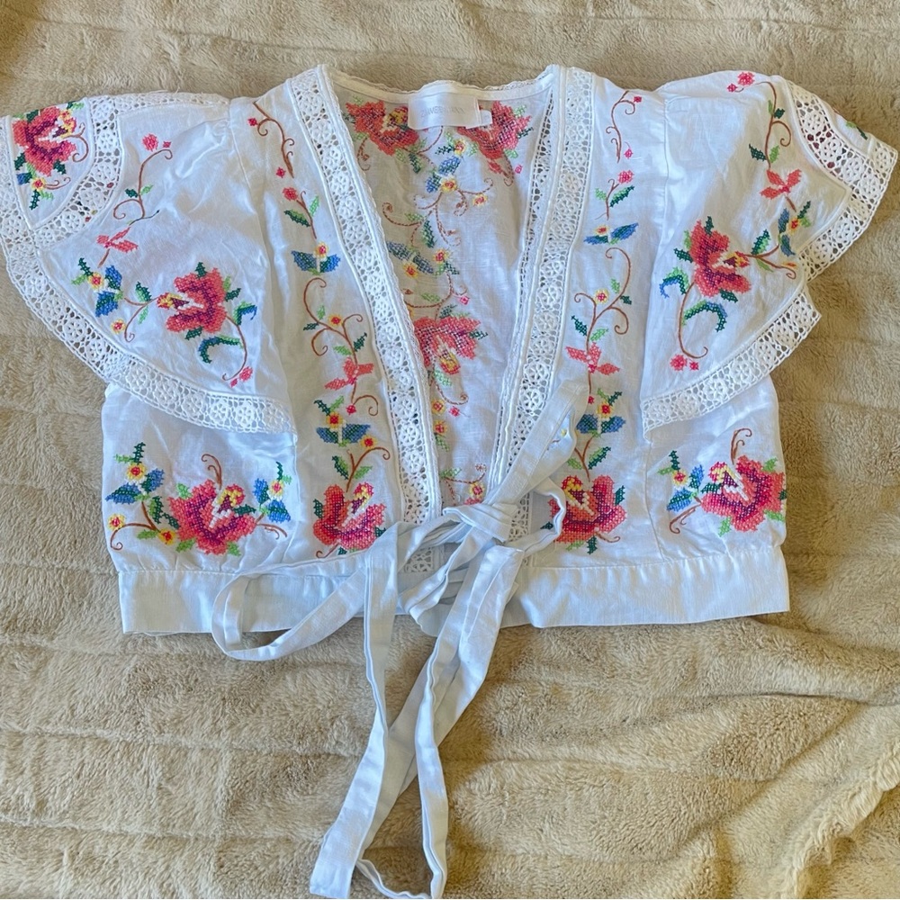 Zimmermann LAELIA CROSS STITCH FLORAL CROP TOP IN CROSS STITCH EMBROIDERY Size 3